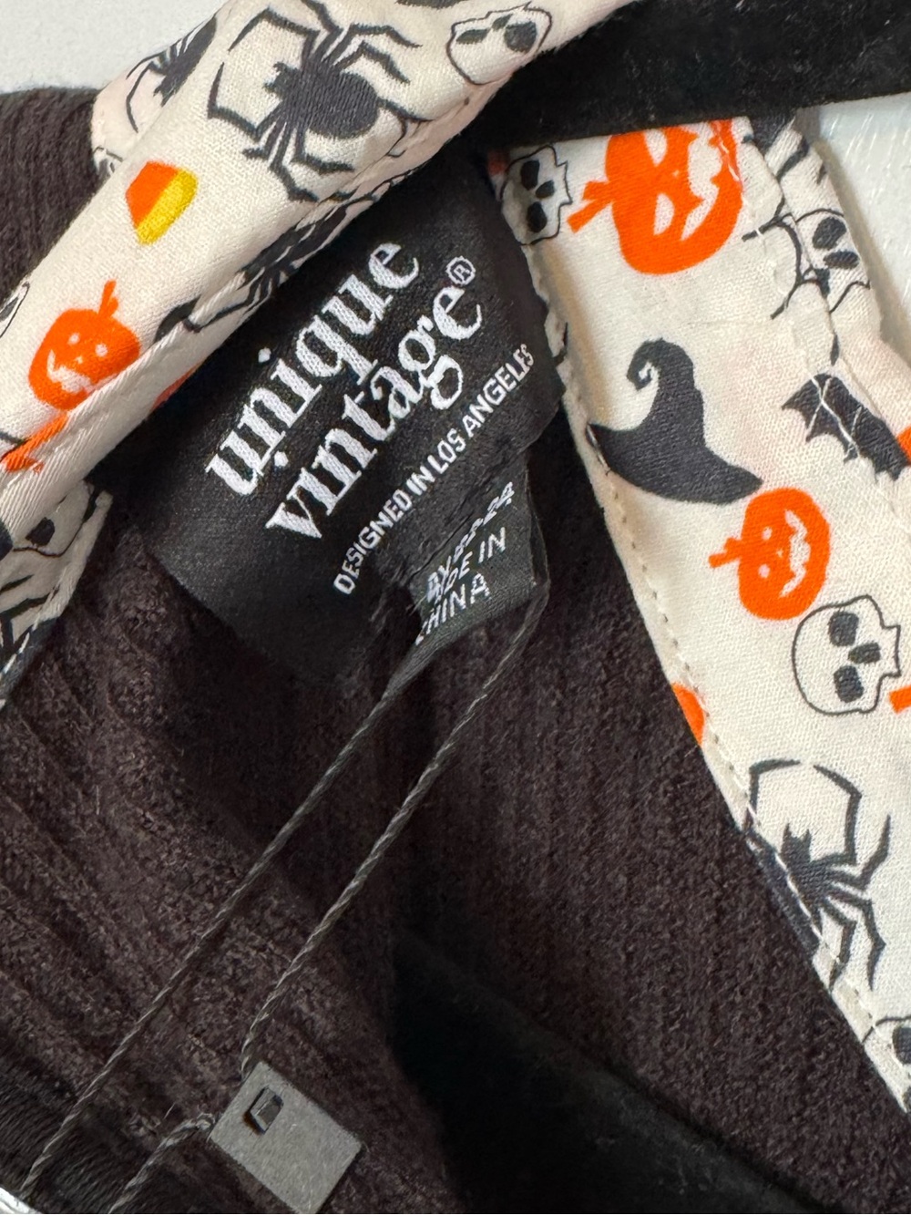 Unique Vintage Black Top with Halloween Print Trim - Picture 4 of 4